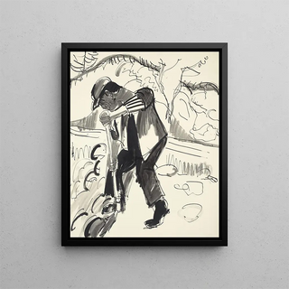 Peasant with Hoe Grabender Bauer - Ernst Ludwig Kirchner — framed artwork on a wall