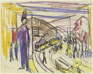 Rue Grostadt avec tramways - Ernst Ludwig Kirchner — artwork view