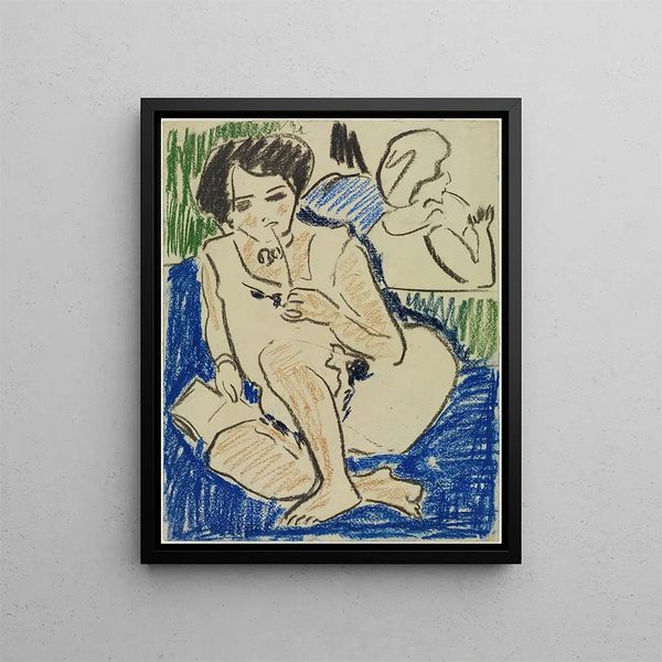 Sitting with a book - Ernst Ludwig Kirchner — framed artwork on a wall