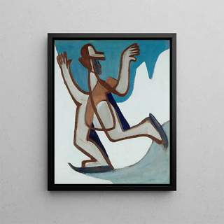 a painting of a skater crossing a frozen lake in the Alps - Ernst Ludwig Kirchner — framed artwork on a wall