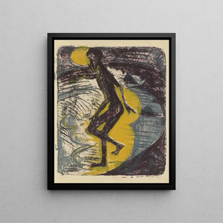 Hans Gewecke marchant dans la mer - Ernst Ludwig Kirchner — framed artwork on a wall