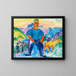 Cow and Driver - Ernst Ludwig Kirchner — framed artwork on a wall