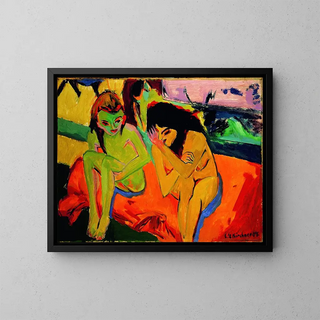 Nudes girls in conversation - Ernst Ludwig Kirchner — framed artwork on a wall