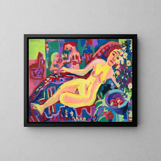 Nude girl on a sofa - Ernst Ludwig Kirchner — framed artwork on a wall