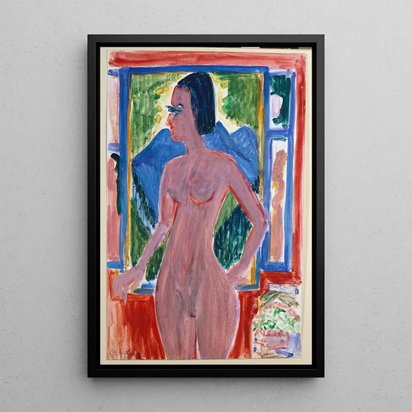 Nude Woman at the Window - Ernst Ludwig Kirchner — framed artwork on a wall