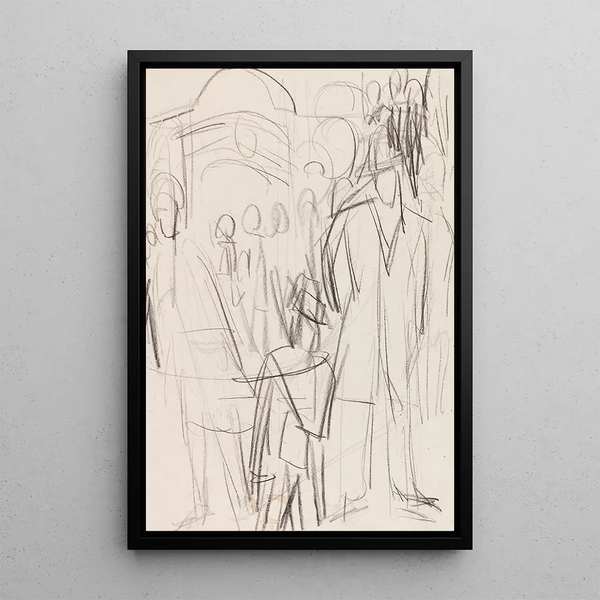 Scene of a Night Street in Berlin - Ernst Ludwig Kirchner — framed artwork on a wall