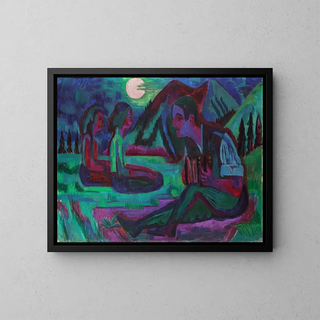 Player of Accordion under the Night Moon - Ernst Ludwig Kirchner — framed artwork on a wall