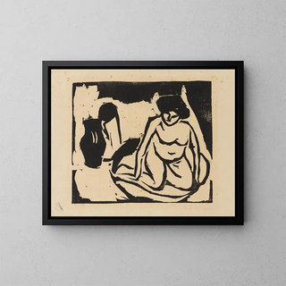 Nude girl in the bath - Ernst Ludwig Kirchner — framed artwork on a wall