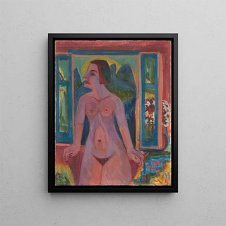 Nude Woman at the Window - Ernst Ludwig Kirchner — framed artwork on a wall