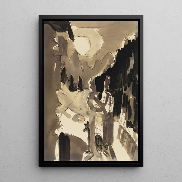 Couple under the moonlight in front of the house - Ernst Ludwig Kirchner — framed artwork on a wall