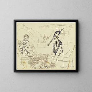 People on the chaise longue - Ernst Ludwig Kirchner — framed artwork on a wall