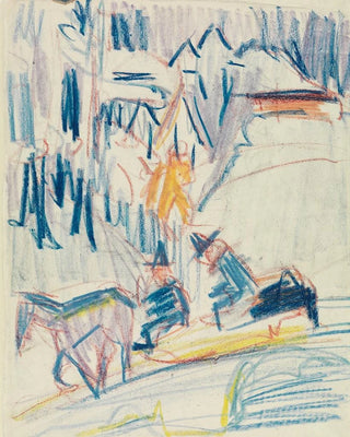 Sled pulled by horses with two men in high mountain - Ernst Ludwig Kirchner — artwork view
