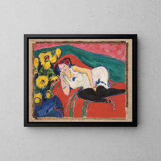 a reclining woman in a white shirt - Ernst Ludwig Kirchner — framed artwork on a wall
