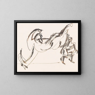 Cavalier devant un cheval renversé - Ernst Ludwig Kirchner — framed artwork on a wall
