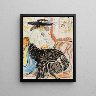 a seated woman in the studio - Ernst Ludwig Kirchner — framed artwork on a wall