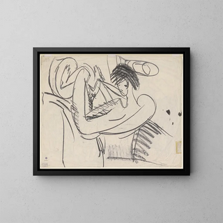 Nude Woman Sitting - Ernst Ludwig Kirchner — framed artwork on a wall