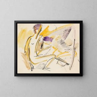 Acte assis et couché sur la plage - Ernst Ludwig Kirchner — framed artwork on a wall