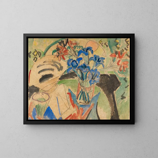 Nature morte avec gentiane et trêfle - Ernst Ludwig Kirchner — framed artwork on a wall