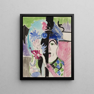 Study for Müllerkopf with flowers - Ernst Ludwig Kirchner — framed artwork on a wall