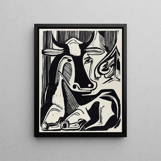 La Grande Vache Couchée Grosse Liegende Kuh - Ernst Ludwig Kirchner — framed artwork on a wall