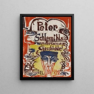 Title page of the series of wood engravings of the story of Adelbert von Chamisso, The Miraculous Story of Peter Schlemihl - Ernst Ludwig Kirchner — framed artwork on a wall