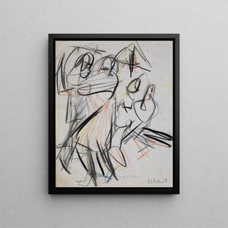 Four peasants dancing - Ernst Ludwig Kirchner — framed artwork on a wall