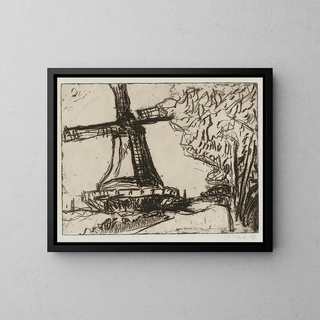 Windmill Painting on Fehmarn - Ernst Ludwig Kirchner — framed artwork on a wall
