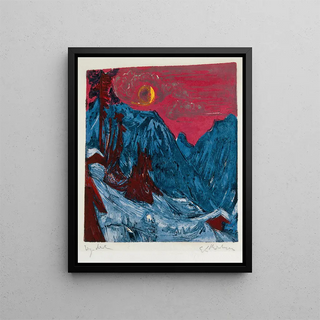 Winter Landscape Painting in Moonlight - Ernst Ludwig Kirchner — framed artwork on a wall