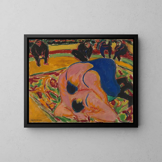 Wrestlers in a Circus - Ernst Ludwig Kirchner — framed artwork on a wall