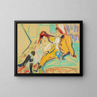 Two girls on a sofa - Ernst Ludwig Kirchner — framed artwork on a wall