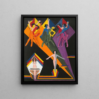 Dancing Girls in Colorful Rays - Ernst Ludwig Kirchner — framed artwork on a wall