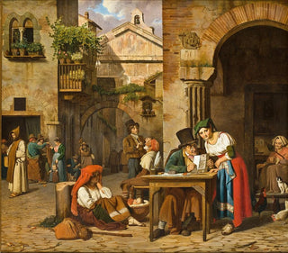 a Roman letter writer reading a letter aloud to a young girl - Ernst Meyer — artwork view
