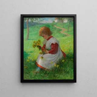 Girl with a Dandelion - Ernst Payer — framed artwork on a wall