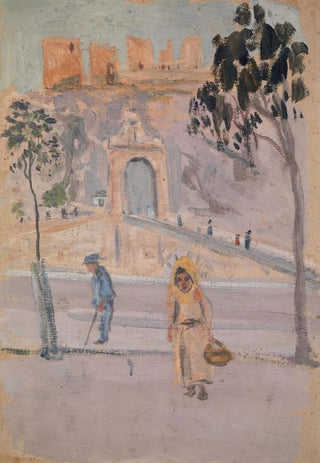 Ernst Schiess - Alcantarabridge and Castillo de San Servando at Toledo.webp