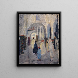 Rue à arcades dans une ville d'Afrique du Nord - Ernst Schiess — framed artwork on a wall