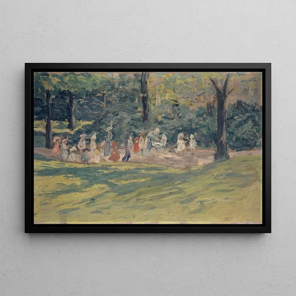 Children playing in a public park - Ernst Schiess — framed artwork on a wall