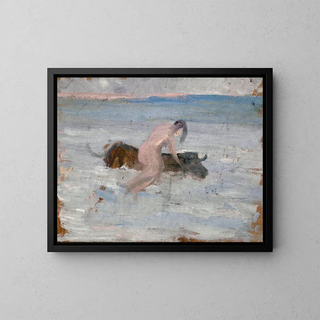 Europe sur le taureau nageant - Ernst Schiess — framed artwork on a wall
