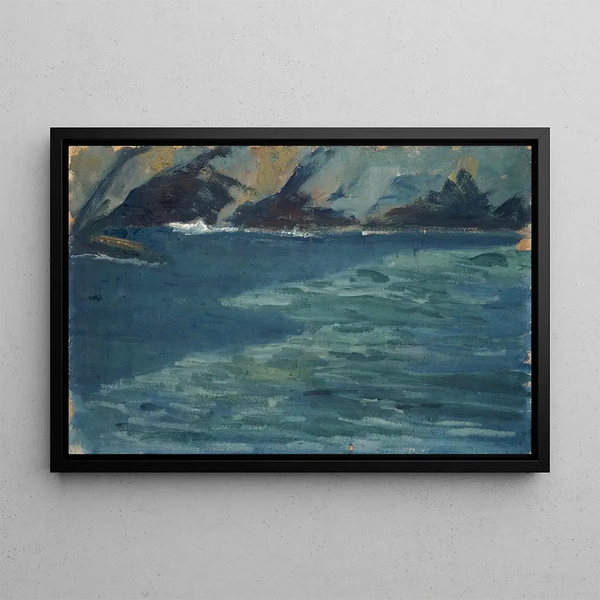 Rocky Coast and Calm Sea - Ernst Schiess — framed artwork on a wall