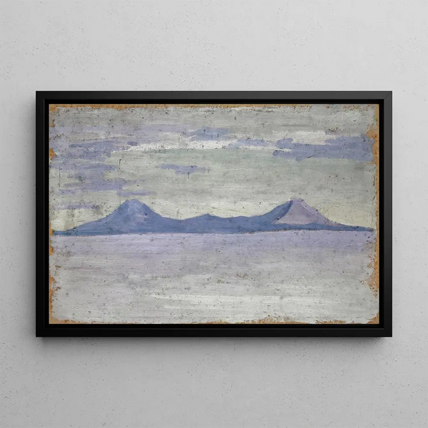 Mountains in the distant sea - Ernst Schiess — framed artwork on a wall