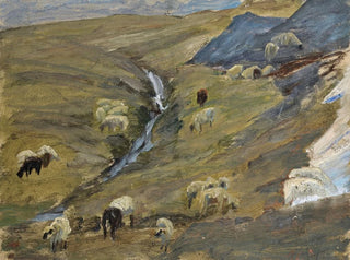Flock of sheep on a mountain pasture - Ernst Schiess — artwork view