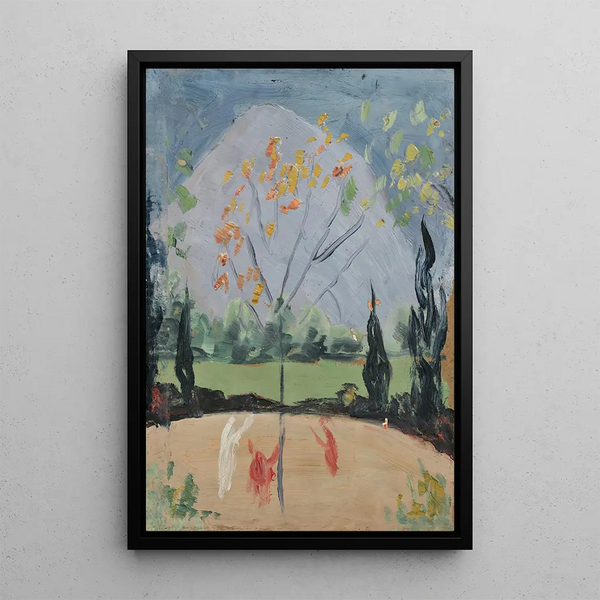 Autumn Tree with San Salvatore - Ernst Schiess — framed artwork on a wall