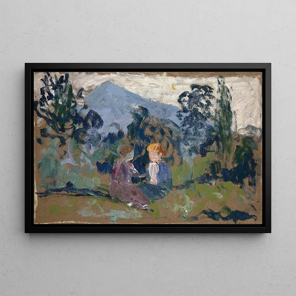 Children in the greenery - Ernst Schiess — framed artwork on a wall