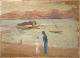 Boy sailor, small boats and arms of the sea - Ernst Schiess — artwork view