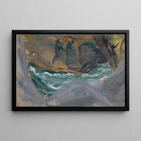 Storm Waves in a Rocky Crevasse - Ernst Schiess — framed artwork on a wall