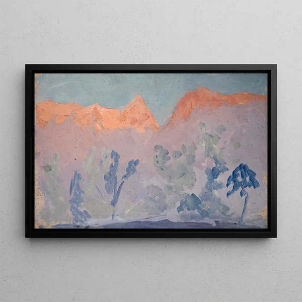 Mountains at Sunset - Ernst Schiess — framed artwork on a wall