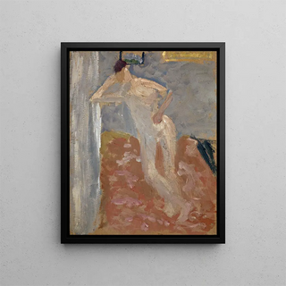 Nude man in the corner of a room - Ernst Schiess — framed artwork on a wall