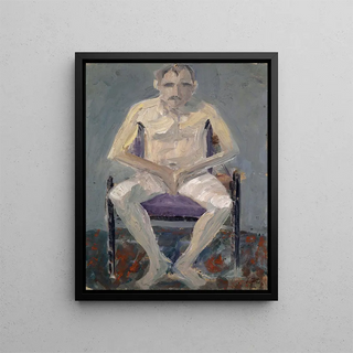 Nude painting on a padded chair - Ernst Schiess — framed artwork on a wall