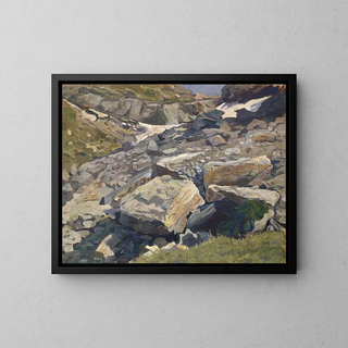 Éboulis with a snow patch - Ernst Schiess — framed artwork on a wall