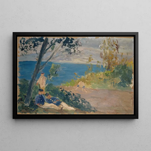 Sieste des gardes-frontières sur la plage - Ernst Schiess — framed artwork on a wall