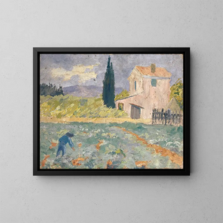 Ferme du Sud avec champ - Ernst Schiess — framed artwork on a wall